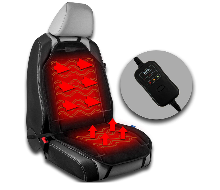 Black SJ219R030 30,45,60 Minute Timer,Leather Sojoy Universal Luxury DC 12V Heated Smart Multifunctional Car Seat Heater Heated Cushion Warmer Heated High/Med/Low Temp Switch